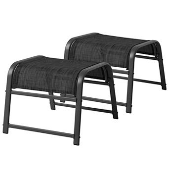 2 pc Outdoor Ottoman Set, Assemble Required Foot Stool with Textilene Fabric & Iron Frame
