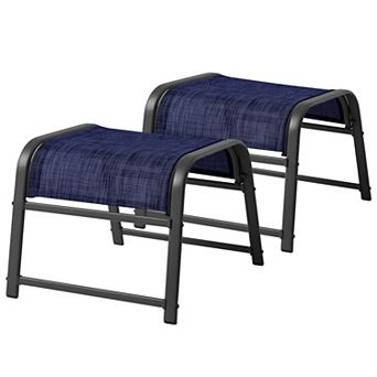 2 pc Outdoor Ottoman Set, Assemble Required Foot Stool with Textilene Fabric & Iron Frame