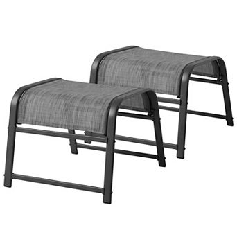 2 pc Outdoor Ottoman Set, Assemble Required Foot Stool with Textilene Fabric & Iron Frame
