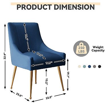 SEYNAR Modern Glam Boucle Pleated Velvet Dining Chair or Vanity Chairs with Rear Handle