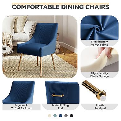 SEYNAR Modern Glam Boucle Pleated Velvet Dining Chair or Vanity Chairs with Rear Handle