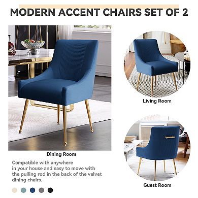 SEYNAR Modern Glam Boucle Pleated Velvet Dining Chair or Vanity Chairs with Rear Handle