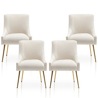 SEYNAR Modern Glam Boucle Pleated Velvet Dining Chair or Vanity Chairs with Rear Handle