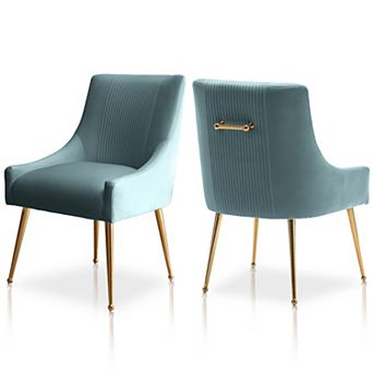 SEYNAR Modern Glam Boucle Pleated Velvet Dining Chair or Vanity Chairs with Rear Handle
