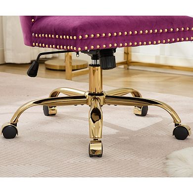 Velvet Office Chair, Tufted Button, Golden Electroplated Base, Swivel Adjustable,High Rebound Sponge