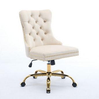 Velvet Office Chair, Tufted Button, Golden Electroplated Base, Swivel Adjustable,High Rebound Sponge