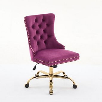 Velvet Office Chair, Tufted Button, Golden Electroplated Base, Swivel Adjustable,High Rebound Sponge