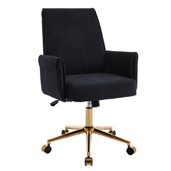 Ergonomic Mid-back Office Chair, Striped Fabric,Gold Metal Base, Memory Foam Cushion for Home Office