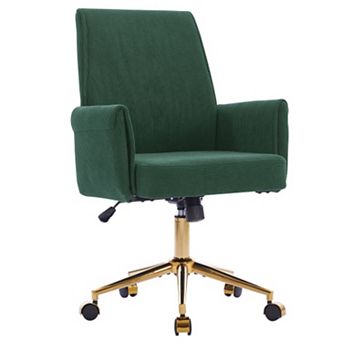 Ergonomic Mid-back Office Chair, Striped Fabric,Gold Metal Base, Memory Foam Cushion for Home Office