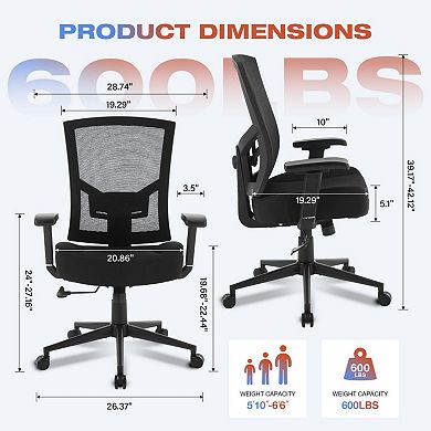 Big and Tall Office Chair 600lbs, Ergonomic Lumbar Support, Breathable Mesh, for Office, Gaming