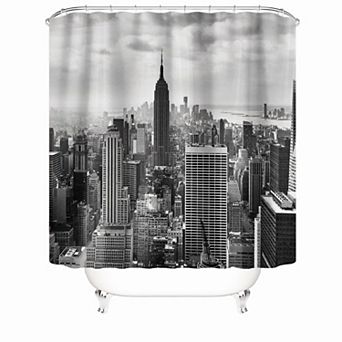 Black And White City Shower Curtains for Bathroom Waterproof Decor 72x72 Inch