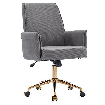 Eazegath Corduroy Home Office Chair, Mid-Back Swivel Vanity Chair with Golden Chrome Base