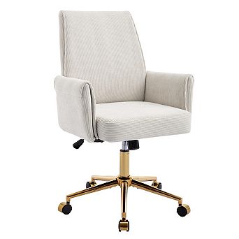 Eazegath Corduroy Home Office Chair, Mid-Back Swivel Vanity Chair with Golden Chrome Base