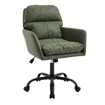 Eazegath PU Leather Adjustable Home Office Chair, Swivel Vanity Chair with Black Metal Base