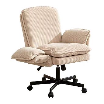 Vabches Cross‑Legged Corduroy Office Chair, Adjustable Height and Armrests, Reclining Desk Chair