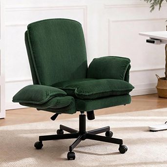 Vabches Wide Seat Office Chair, Corduroy Reclining Desk Chair with Adjustable Arms