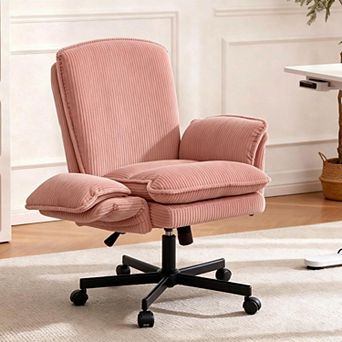 Vabches Wide Seat Office Chair, Corduroy Reclining Desk Chair with Adjustable Arms