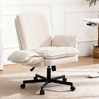 Vabches Wide Seat Office Chair, Corduroy Reclining Desk Chair with Adjustable Arms
