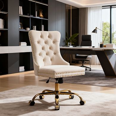 Eazegath Velvet Upholstered Adjustable Swivel Home Office Desk Chair with Tufted Back