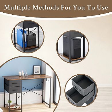 YIORTWO Computer Desk with Adjustable Fabric Drawers Storage Shelf and Side Hooks