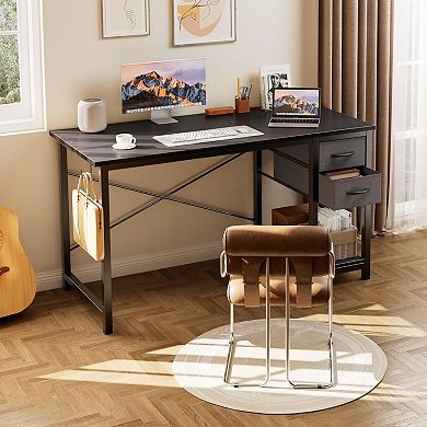 YIORTWO Computer Desk with Adjustable Fabric Drawers Storage Shelf and Side Hooks