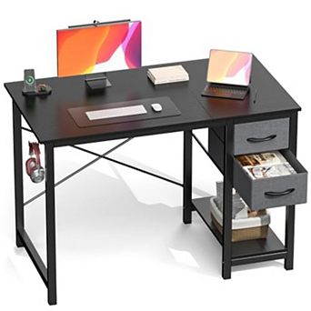 YIORTWO Computer Desk with Adjustable Fabric Drawers Storage Shelf and Side Hooks