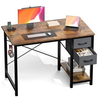 YIORTWO Computer Desk with Adjustable Fabric Drawers Storage Shelf and Side Hooks