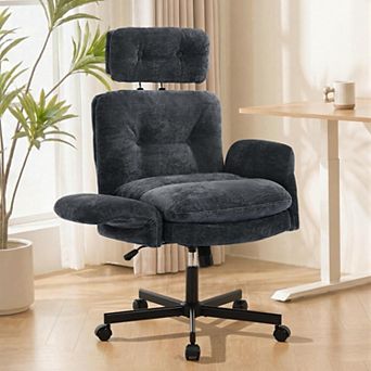 Vabches Chenille Office Chair with Adjustable Arms, Wide Seat, High Back Swivel Desk Chair