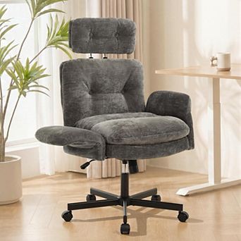 Vabches Chenille Office Chair with Adjustable Arms, Wide Seat, High Back Swivel Desk Chair