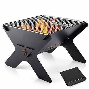 Portable Folding Charcoal Grill 13 x 10.5 Inch Firepit with Carry Case for Outdoor Cooking