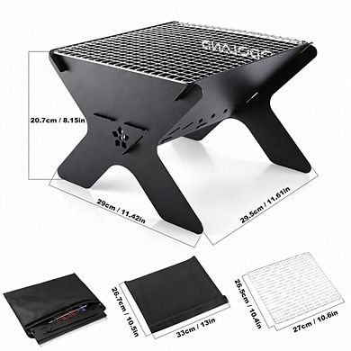 Portable Folding Charcoal Grill 13 x 10.5 Inch Firepit with Carry Case for Outdoor Cooking