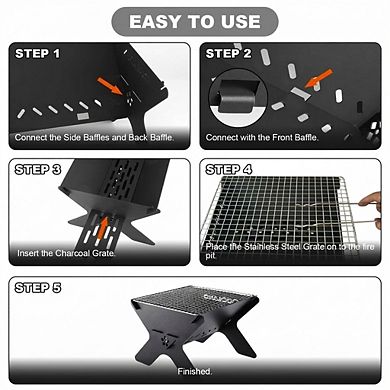 Portable Folding Charcoal Grill 13 x 10.5 Inch Firepit with Carry Case for Outdoor Cooking
