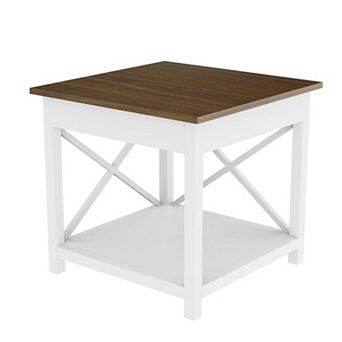 YIORTWO Small Corner Desk with Storage Shelf Wood Table