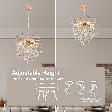 Tree Branch K9 Crystal Chandelier, 7-Light Gold Adjustable Pendant Light