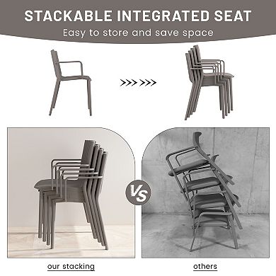 KWPZQEB 4PCS Modern Stackable Plastic Armchair, Slatted Design Outdoor Leisure Chairs for Patio