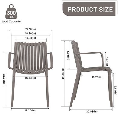 KWPZQEB 4PCS Modern Stackable Plastic Armchair, Slatted Design Outdoor Leisure Chairs for Patio