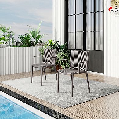 KWPZQEB 4PCS Modern Stackable Plastic Armchair, Slatted Design Outdoor Leisure Chairs for Patio