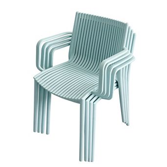 KWPZQEB 4 pc Modern Stackable Plastic Armchair, Slatted Design Outdoor Leisure Chairs for Patio