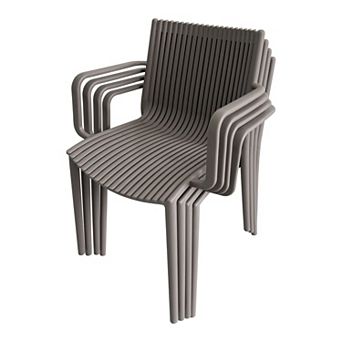 KWPZQEB 4 pc Modern Stackable Plastic Armchair, Slatted Design Outdoor Leisure Chairs for Patio