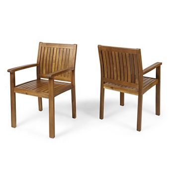 KWPZQEB 2 pc Classic Garden Dining Chairs with Slat Seat & Back, Acacia Wood Chairs with Armrest