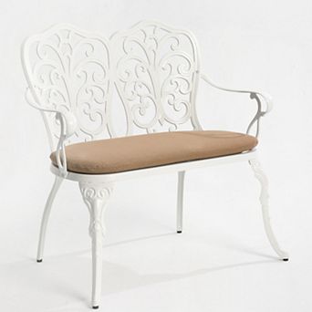 KWPZQEB Vintage Floral Rose Metal Park Bench with Cushion, Cast Aluminum Outdoor Furniture