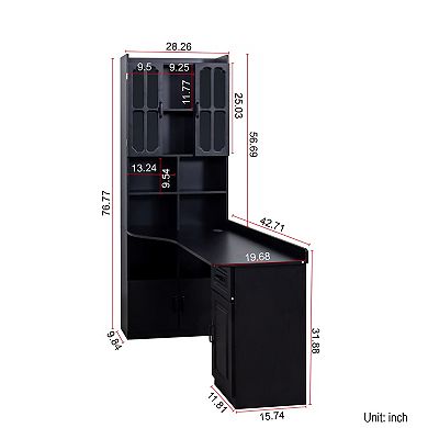 KWPZQEB L-Shaped Corner Computer Desk with Drawers & Bookshelf, 2-in-1 Computer Desk for Home Office
