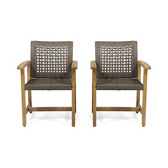 KWPZQEB Outdoor Wood Wicker Armchair Set of 2