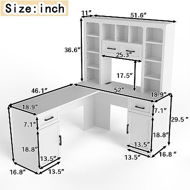 KWPZQEB L-Shaped Computer Desk with 2 Cabinets & 2 Drawers, Flip Shelf & Power Outlet for Office