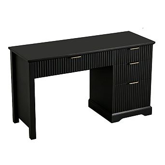 Vabches Fluted Executive Desk with Drawers, Wood Computer Desk with Ample File Drawer