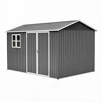 10'x8' Dark Gray Steel Outdoor Storage Shed with Window & Lockable Doors