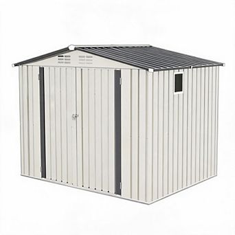 8×6 FT Metal Outdoor Storage Shed with Window & Lockable Doors