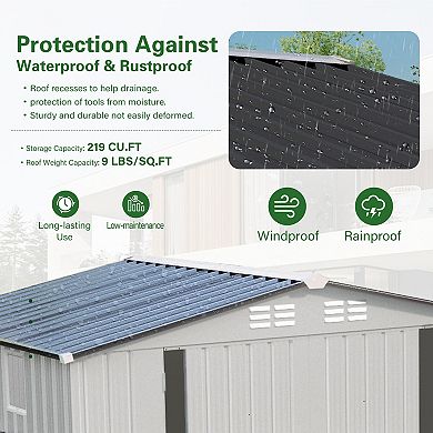8×6 FT Metal Outdoor Storage Shed with Window & Lockable Doors
