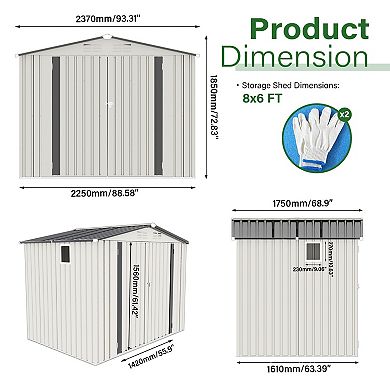 8×6 FT Metal Outdoor Storage Shed with Window & Lockable Doors