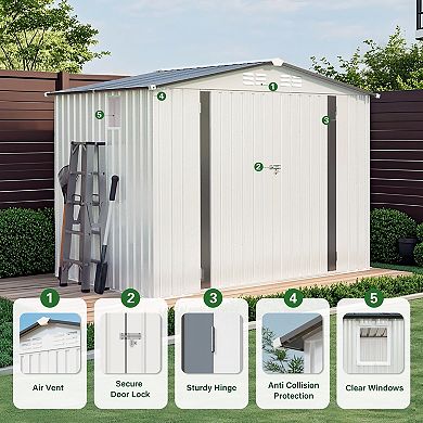 8×6 FT Metal Outdoor Storage Shed with Window & Lockable Doors